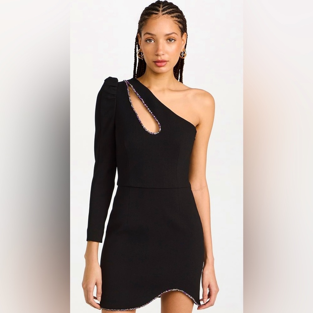 Rebecca Vallance Victoria One Sleeve Mini Dress Black with Crystals size 2 NWT
